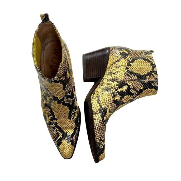 Sam Edelman Winona Leather Yellow Snakeskin Booties 8 - Picture 1 of 12